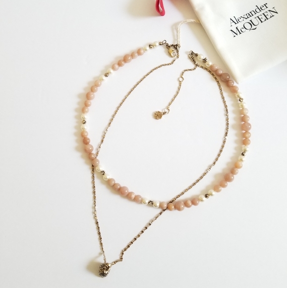 Alexander McQueen Accessories - Alexander McQueen Layered Skull Beads Necklace Bronze Pink